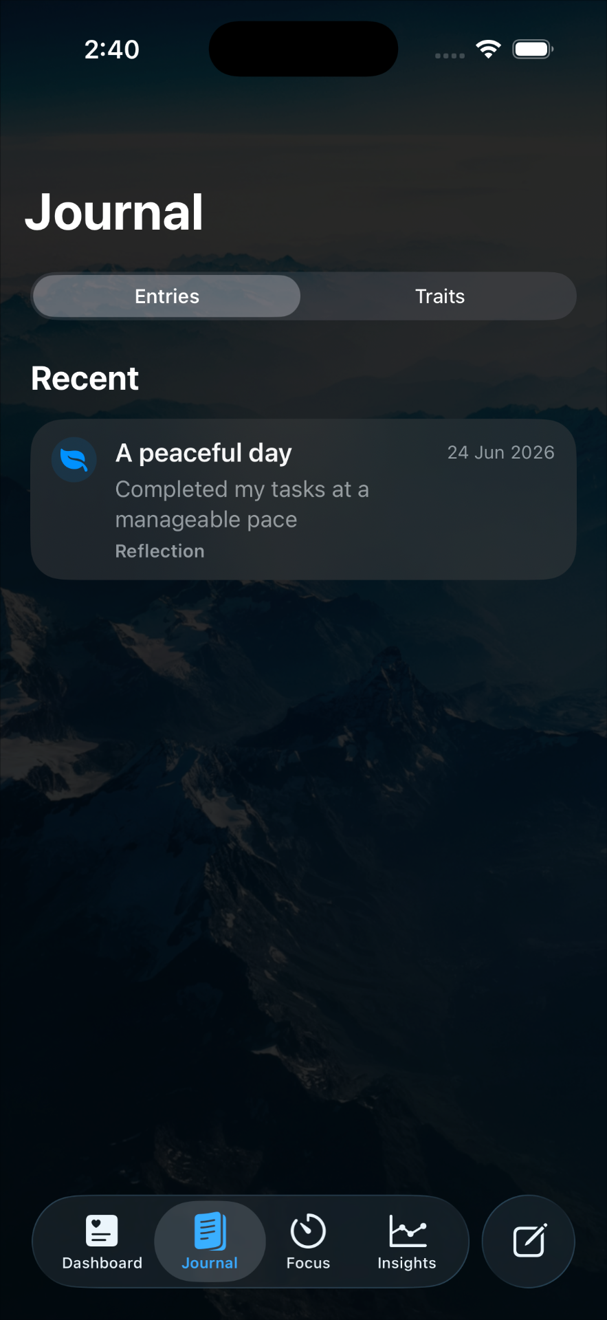 Journal screen